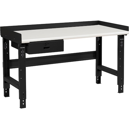 Global Industrial 60 x 30 Adj Height Workbench w/Drawer, Black- Plastic Laminate Safety Top 183990ABK